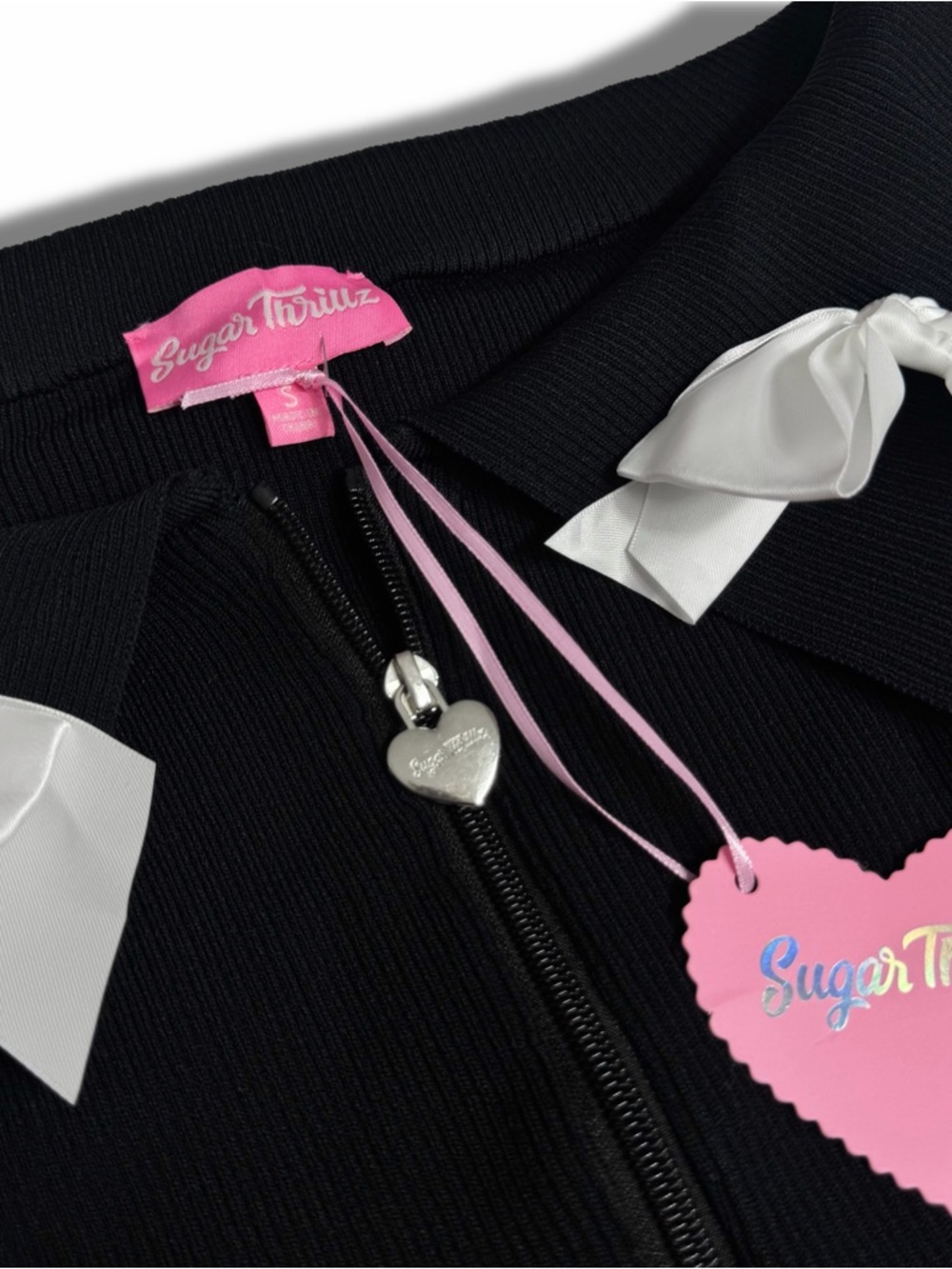 NWT Dolls Kill Sugar Thrillz Bowtie Zip Up Ribbed Cardigan - Picture 9 of 11